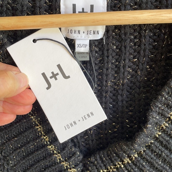 NWT black gold metallic shimmer JOHN + JENN designer knit sweater XS S - Picture 6 of 12